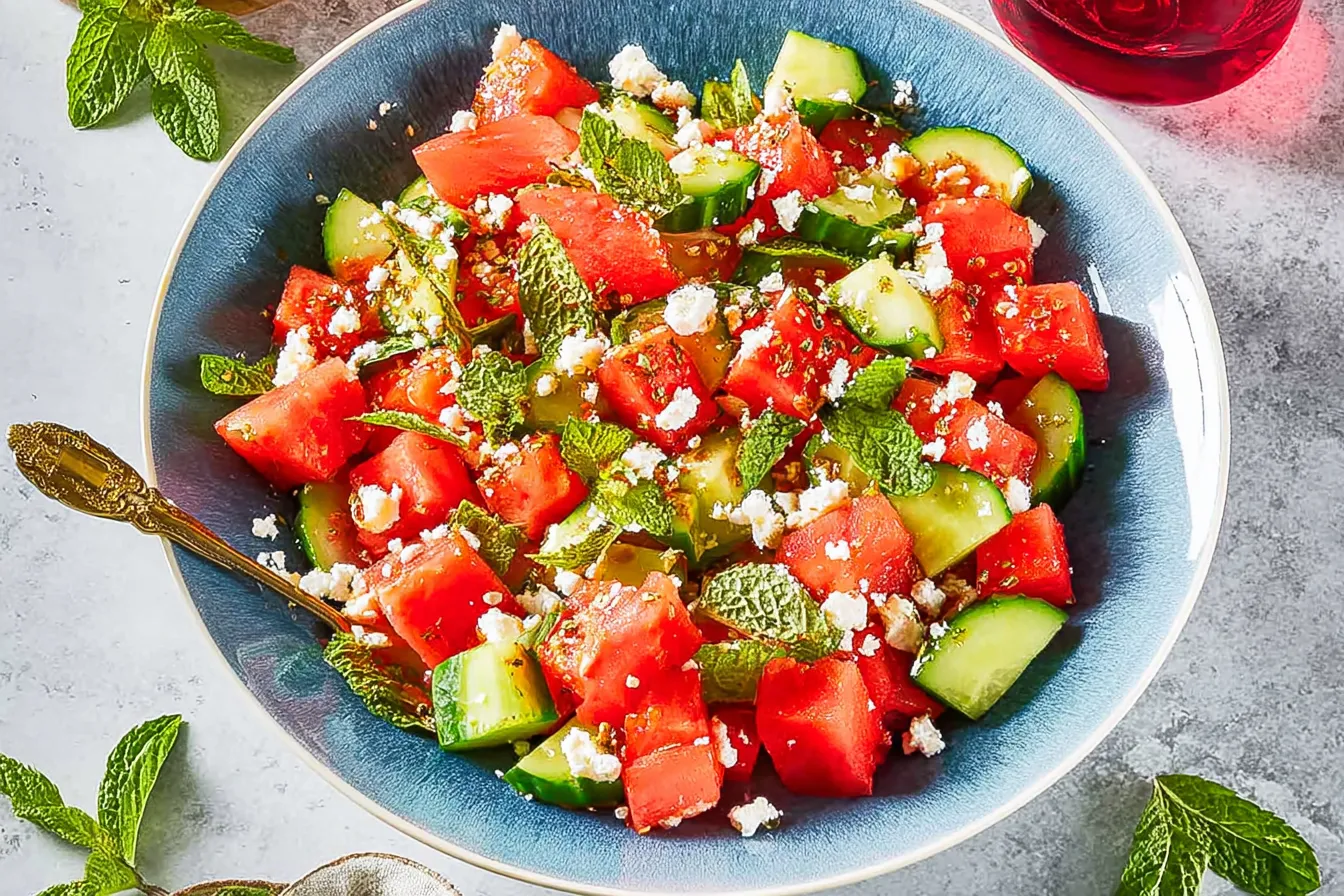 Watermelon Feta Salad with Cucumber and Mint: Taste Summer Bliss 2 Watermelon Feta Salad with Cucumber and Mint