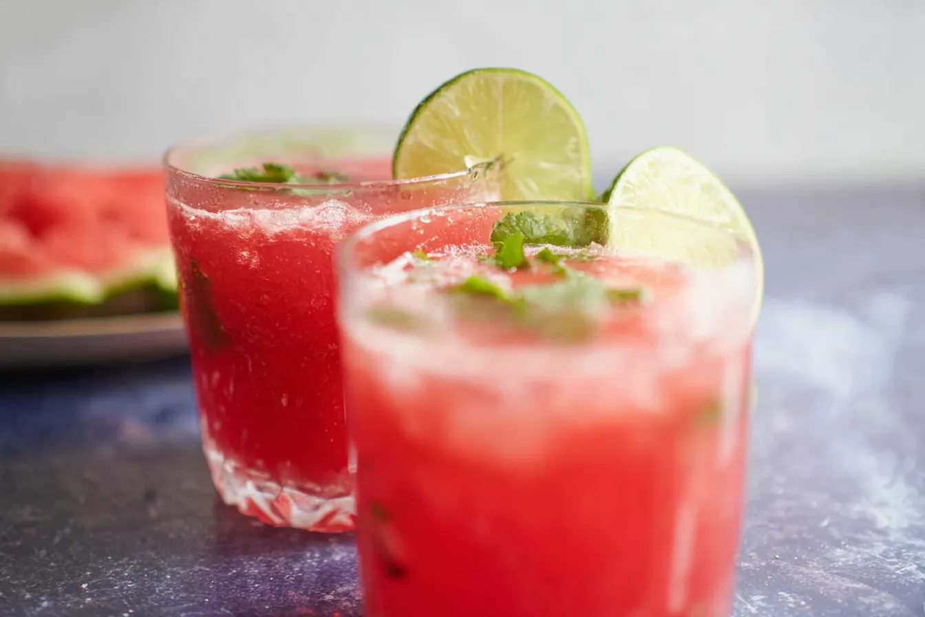 Watermelon Limeade Punch in a Glass with Fresh Fruit