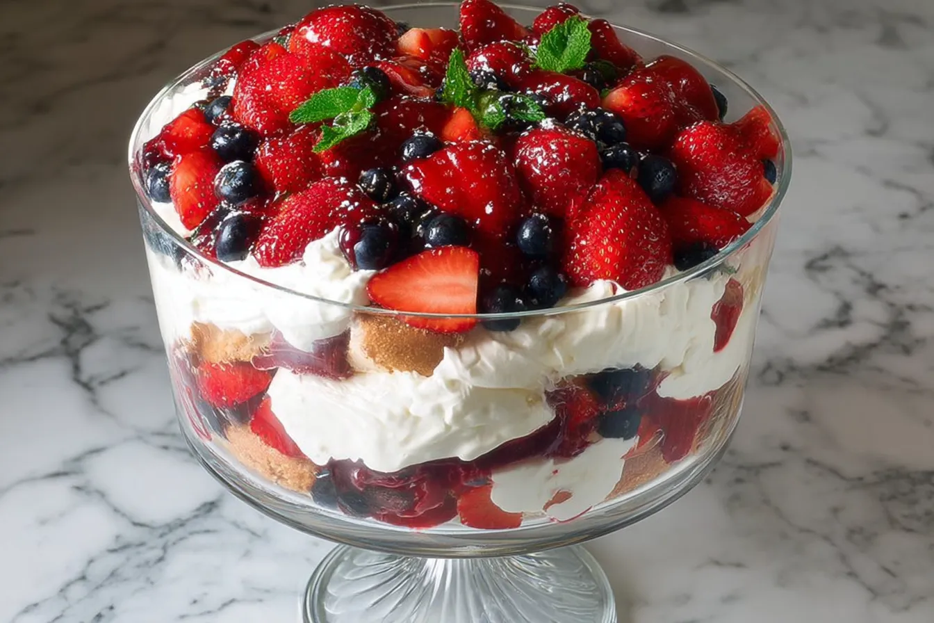 Berry Trifle Layers Showing Fresh Fruit and Cream