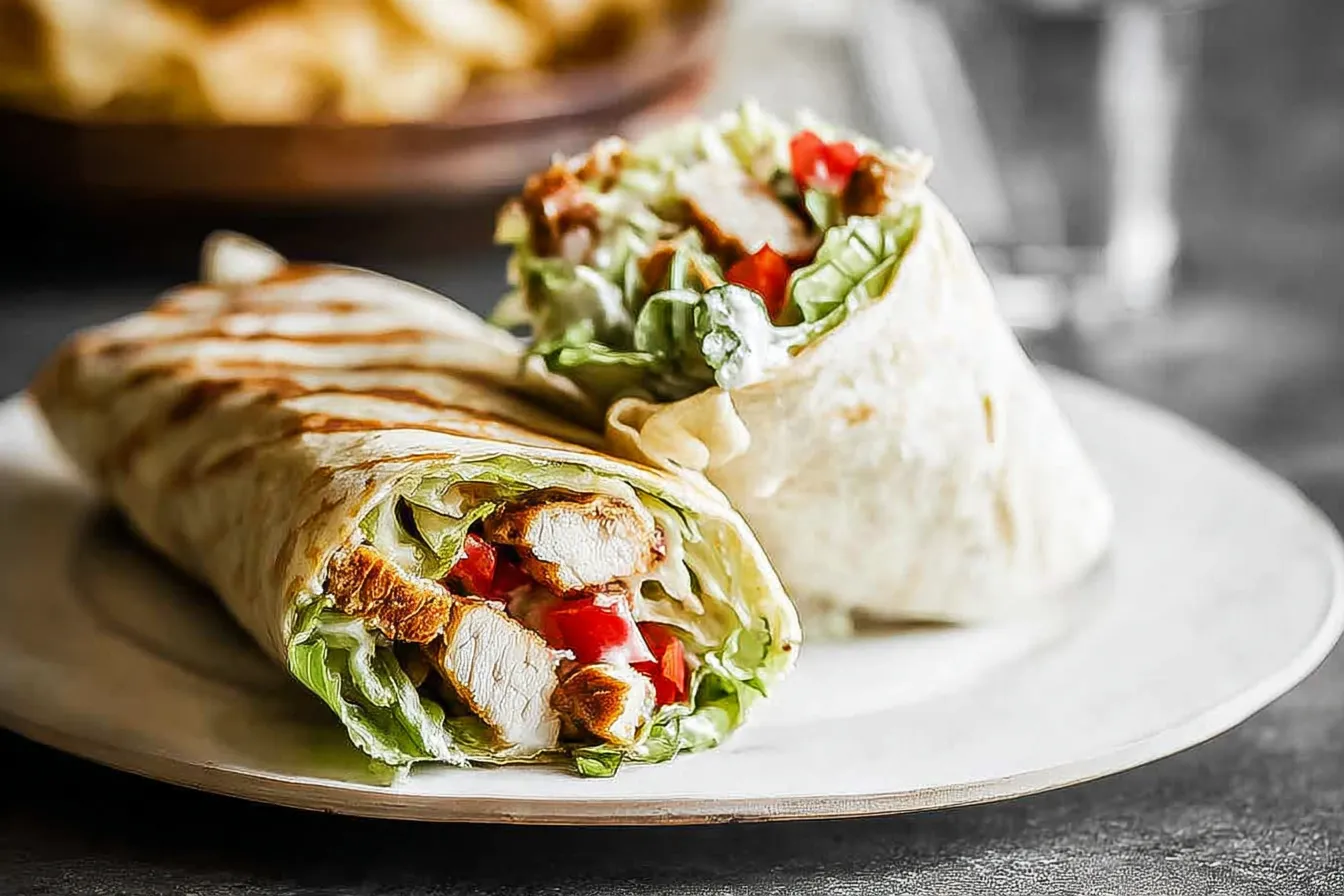 Chicken Caesar Wraps: A Delightfully Easy Meal 1 Delicious Chicken Caesar Wraps Ready to Serve