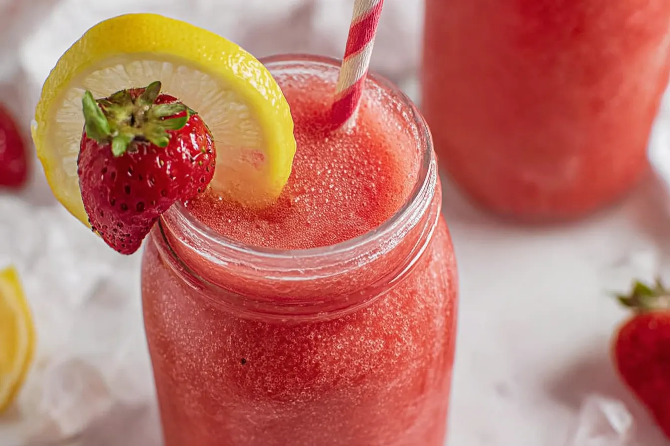 Frozen Strawberry Lemonade: Refreshing Summer Delight! 1 Delicious Frozen Strawberry Lemonade in a Glass