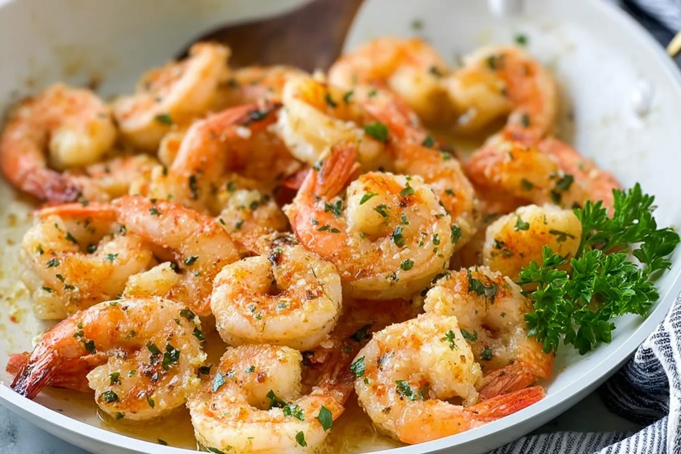 Garlic Butter Shrimp Served with Lemon and Herbs