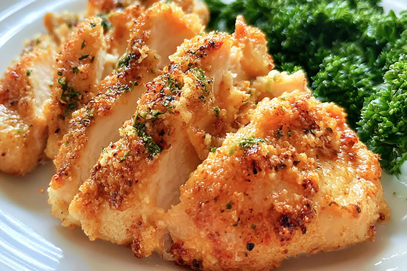 Garlic Parmesan Chicken Plated with Fresh Herbs
