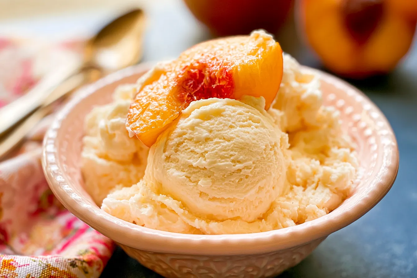 Homemade Peach Ice Cream in a Bowl