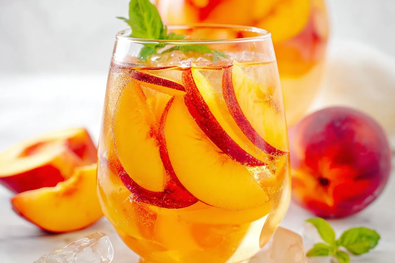 Peach Sangria: Refreshing Delight for Summer Sips 1 Refreshing Peach Sangria in a Pitcher