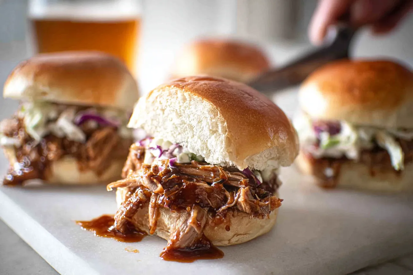 Pulled Pork Sliders: The Perfect Crowd-Pleasers! 1 Mouthwatering Pulled Pork Sliders on a Serving Platter