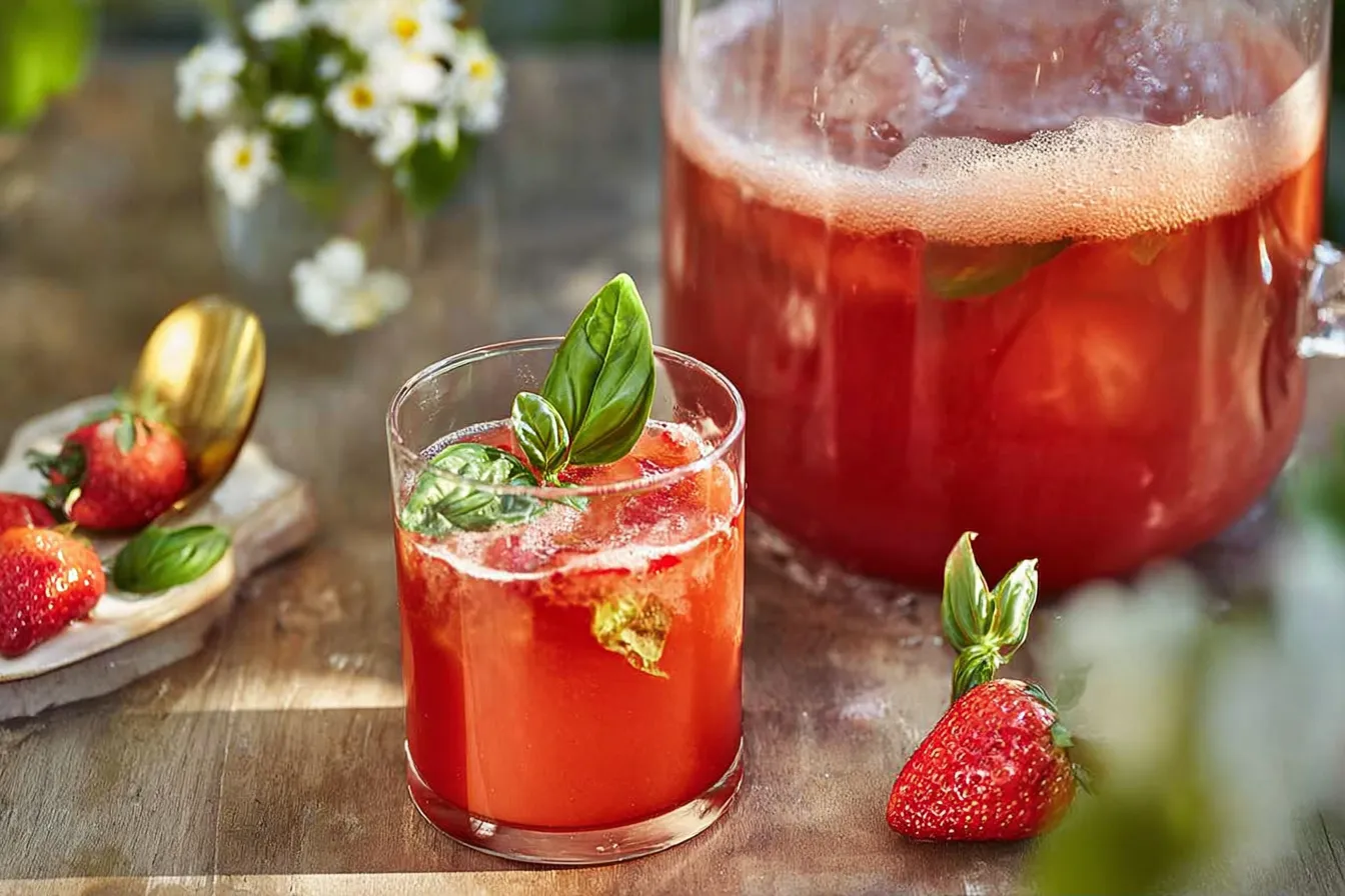 Strawberry Basil Lemonade in a Mason Jar