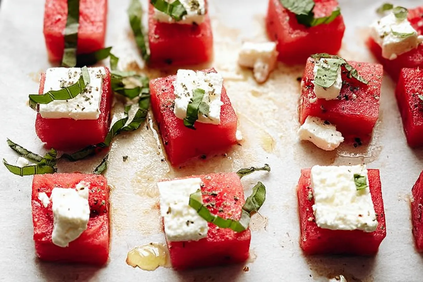 Watermelon Feta and Basil Bites: A Refreshing Delight! 2 Watermelon Feta and Basil Bites