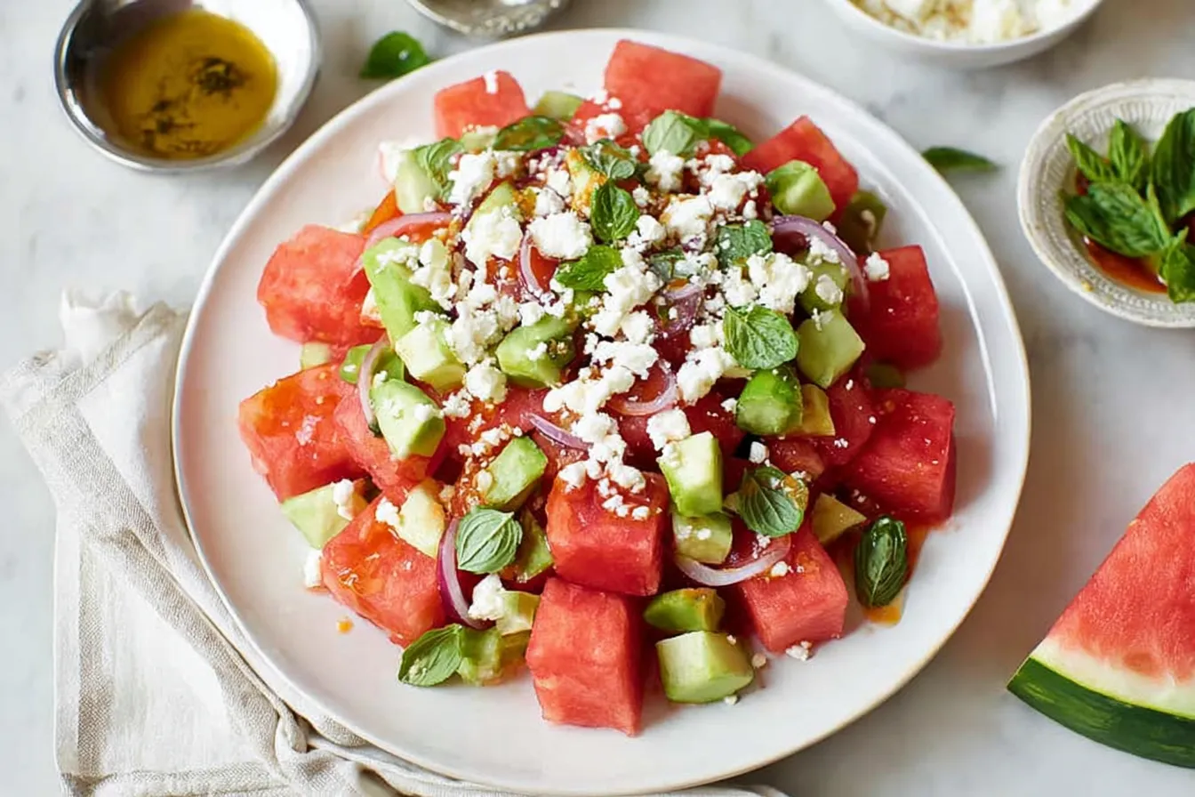 Watermelon Feta Salad: A Refreshing Summer Delight 1 Vibrant Watermelon Feta Salad in a Bowl