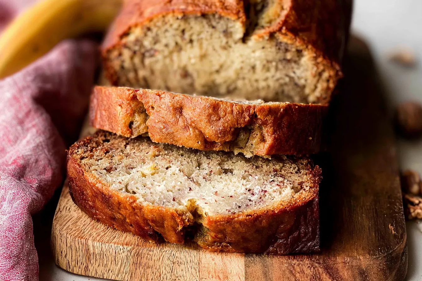 Delicious Homemade Banana Bread Sliced on a Plate