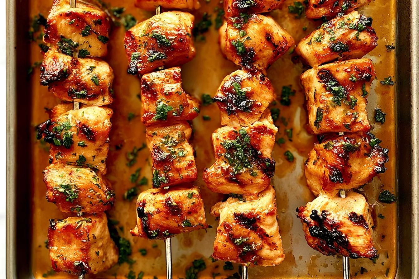 BBQ Chicken Skewers: Deliciously Grilled Perfection Juicy BBQ Chicken Skewers on the Grill