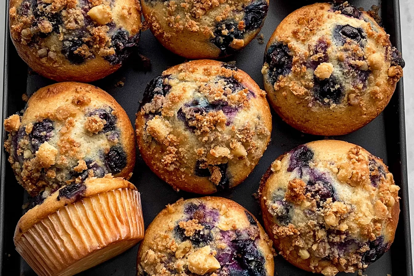 Freshly Baked Blueberry Muffins on a Wooden Table