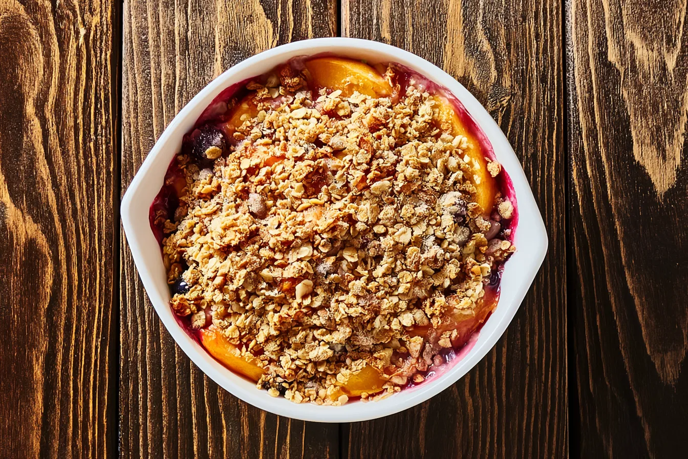 Blueberry Peach Crisp: A Delightful Summer Dessert 1 Fresh Blueberry Peach Crisp Ready to Serve