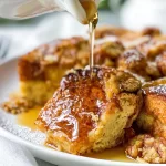 French Toast Casserole Served with Maple Syrup
