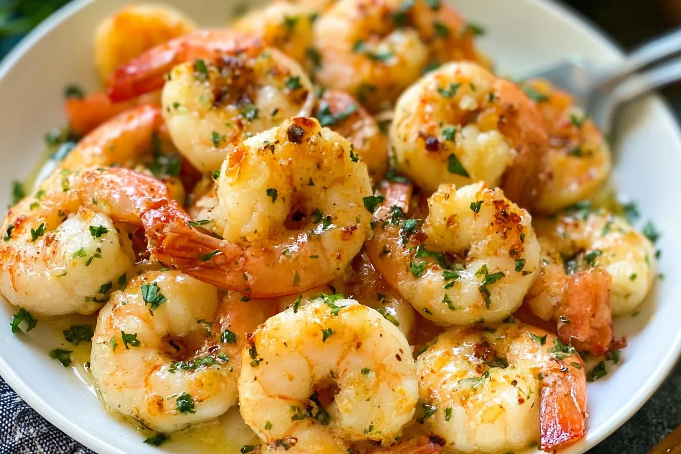 Garlic Butter Shrimp Served on a Rustic Plate