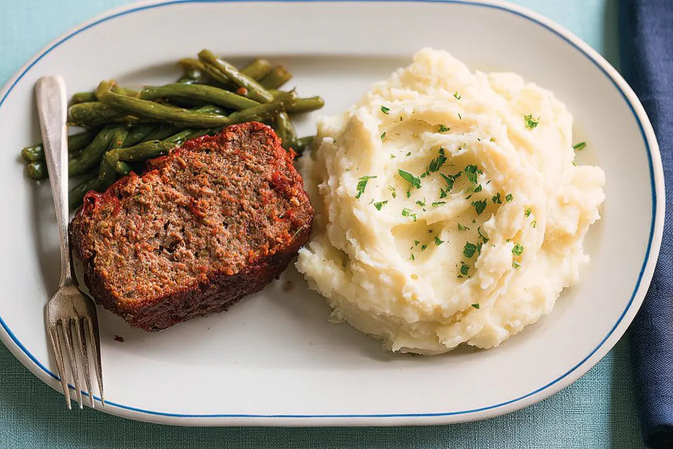 Meatloaf with Mashed Potatoes: A Comforting Delight 1 Delicious Meatloaf with Mashed Potatoes on a Plate