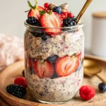 Overnight Oats with Berries: A Deliciously Healthy Start 3 Colorful Overnight Oats with Berries in a Jar