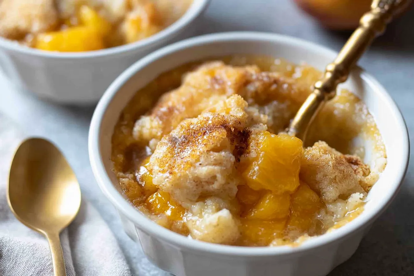 Peach Cobbler: Delightfully Delicious Summer Dessert 1 Freshly Baked Peach Cobbler Ready to Serve