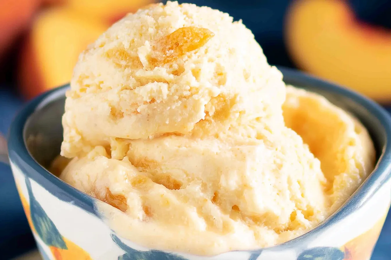 Delicious Peach Ice Cream in a Bowl