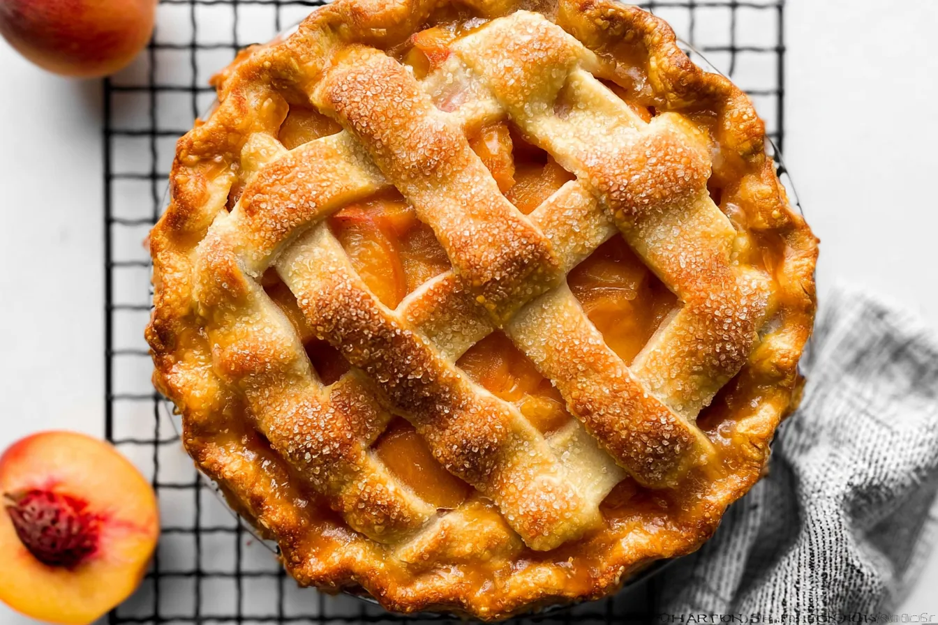 Freshly Baked Peach Pie Ready to Serve
