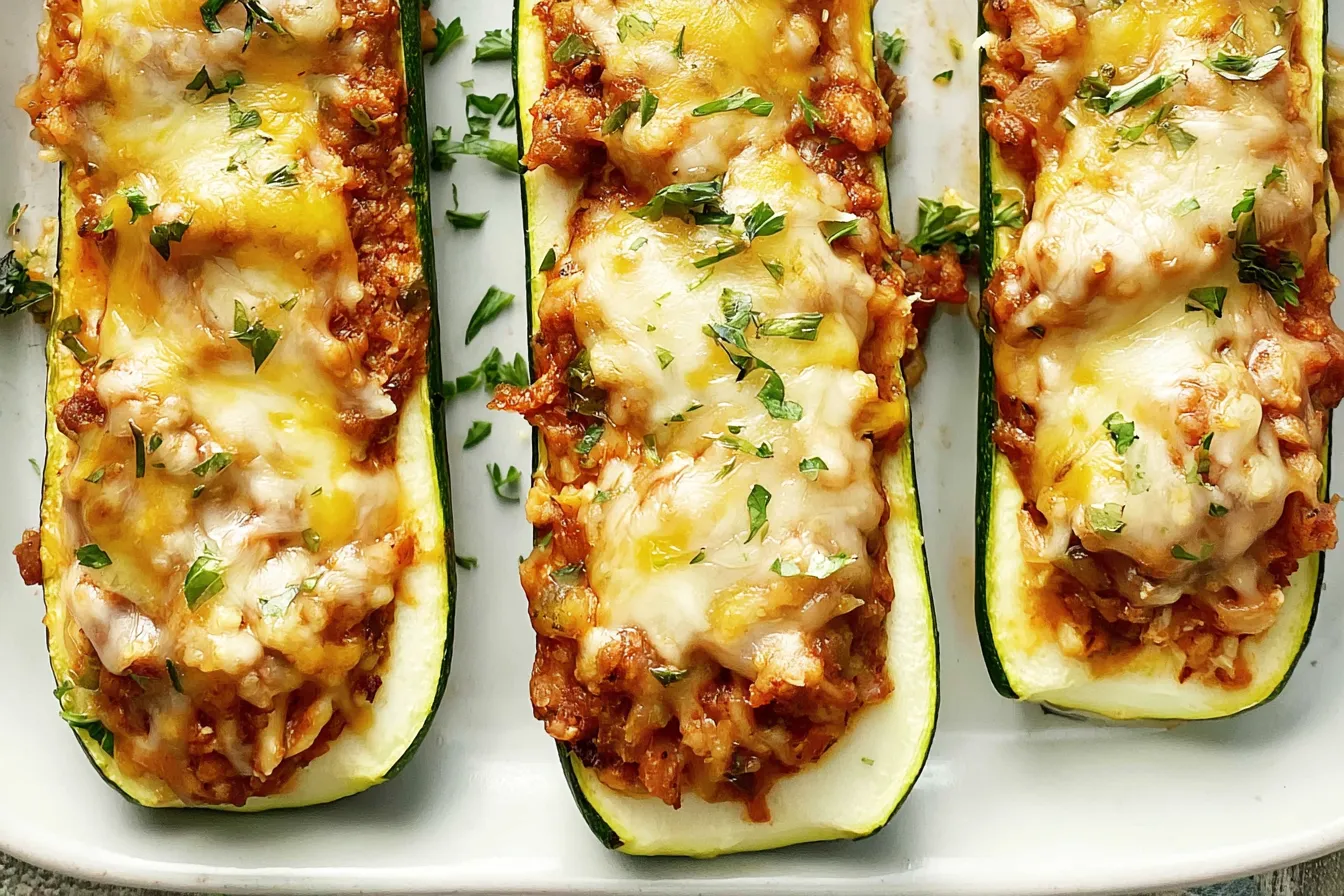 Stuffed Zucchini Boats Plated with Fresh Herbs