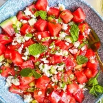 Delicious Watermelon Feta Mint Salad on a Plate
