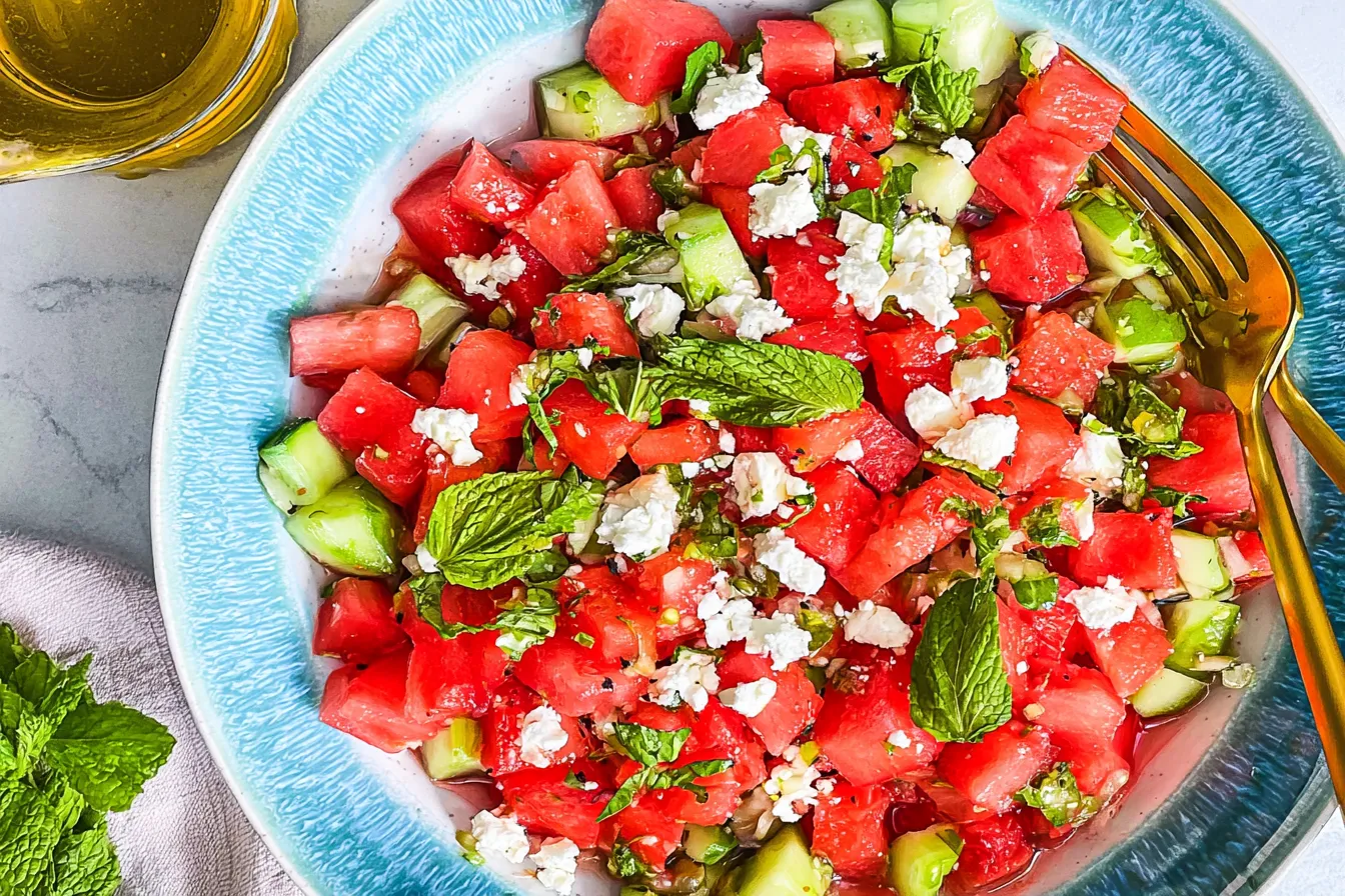 Watermelon Feta Salad: A Refreshing Summer Delight Refreshing Watermelon Feta Salad with Mint Garnish