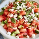 Fresh Watermelon Feta Salad on a Plate