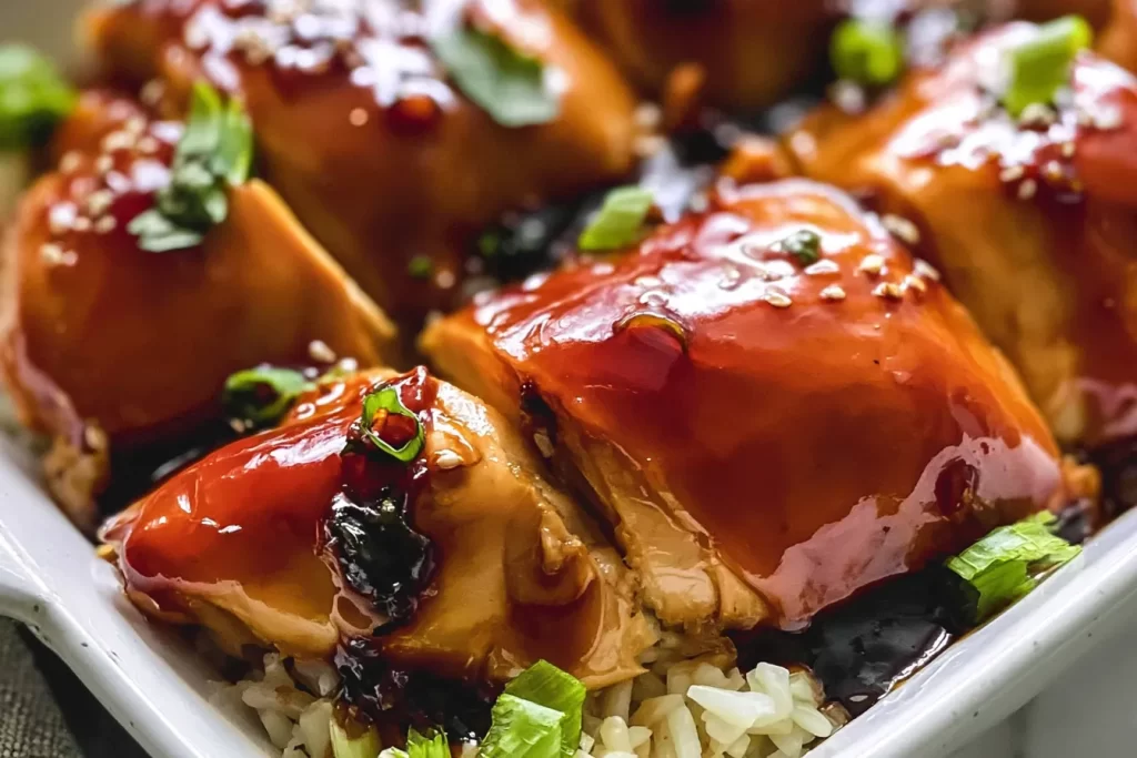 Baked Teriyaki Chicken Plated with Fresh Vegetables