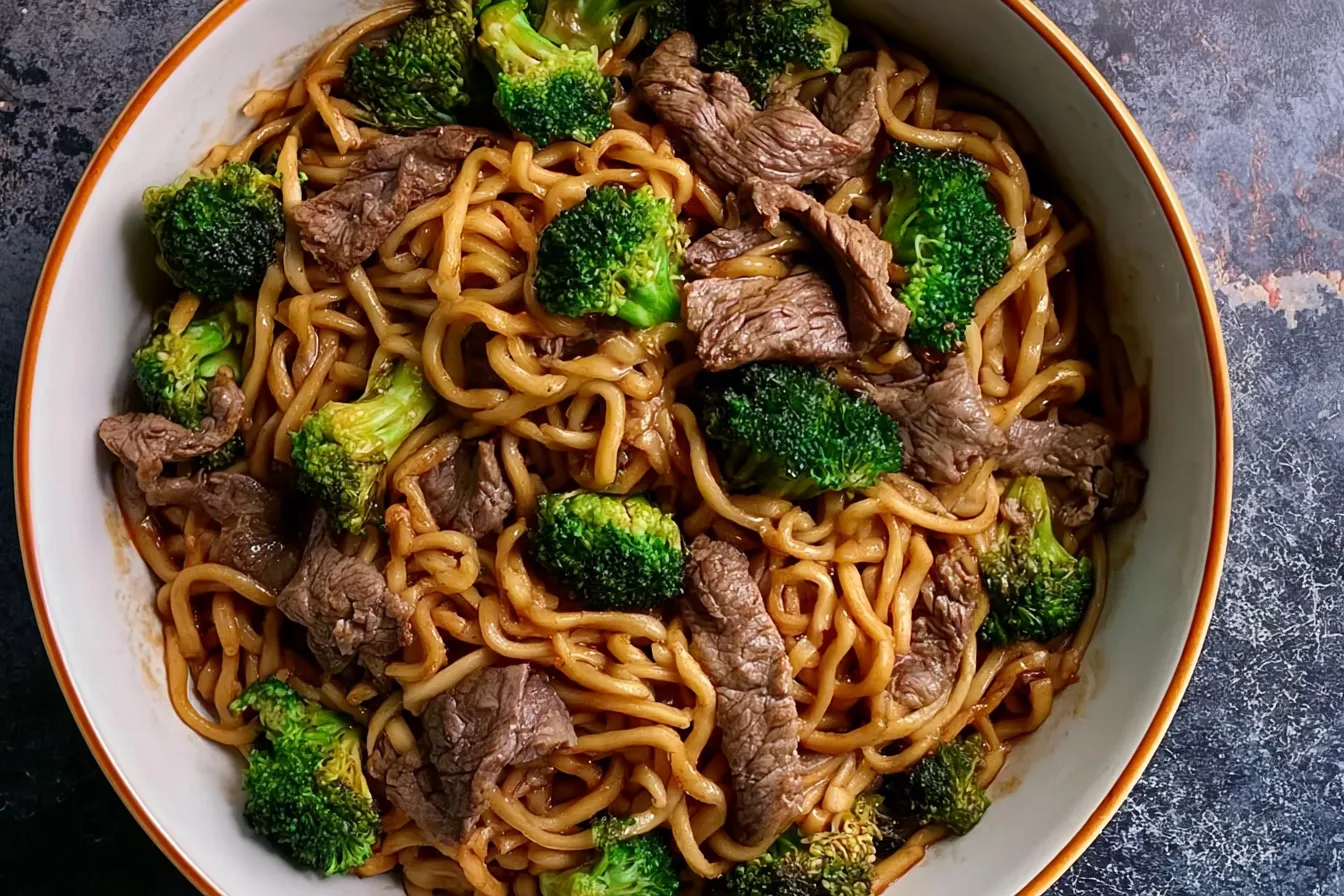 Delicious Beef and Broccoli Lo Mein on a Plate