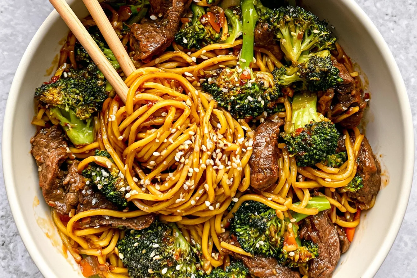 Delicious Beef and Broccoli Lo Mein in a Bowl
