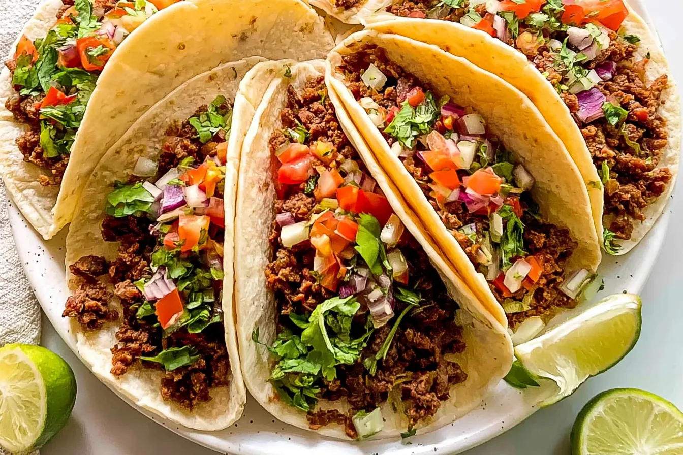 Delicious Beef Tacos on a Wooden Platter