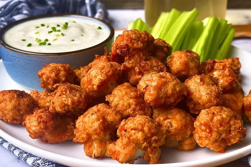 Crispy Cauliflower Buffalo Wings Ready to Serve