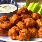 Cauliflower Buffalo Wings: Enjoy Guilt-Free Snack Bliss 3 Crispy Cauliflower Buffalo Wings Ready to Serve