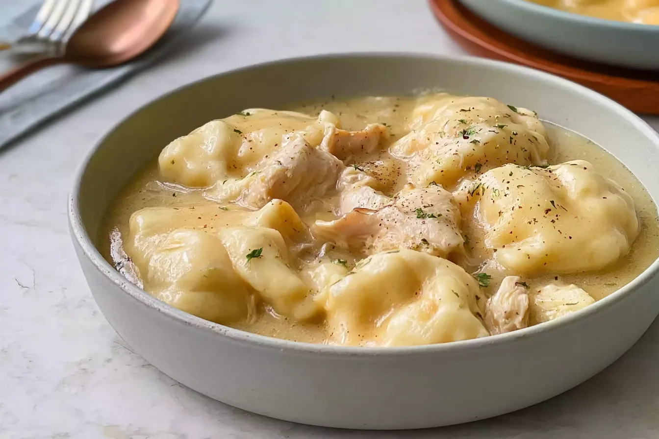 Chicken and Dumplings: A Comforting Family Favorite 1 Delicious Chicken and Dumplings in a Bowl