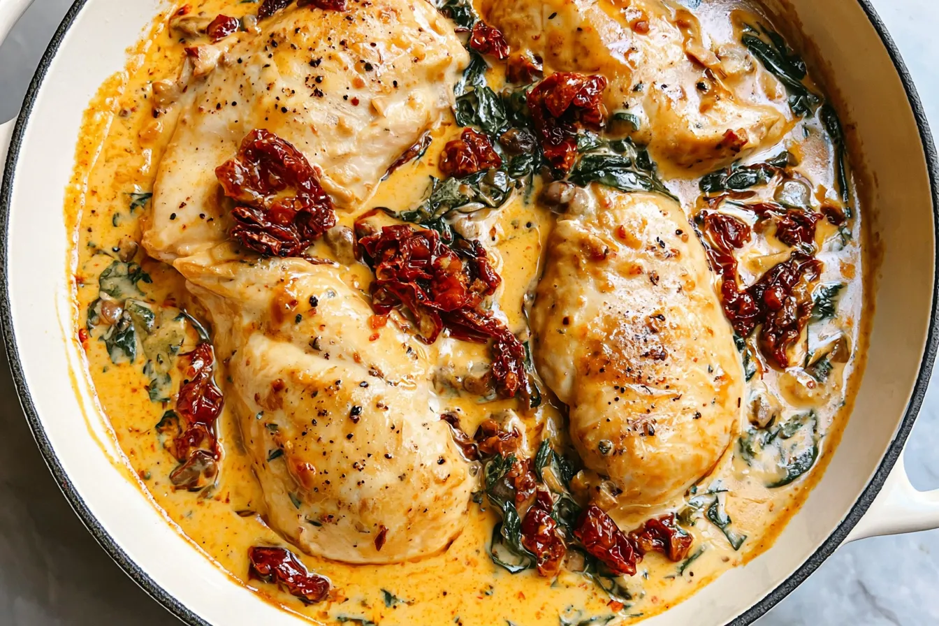 Creamy Tuscan Chicken Served During Dinner