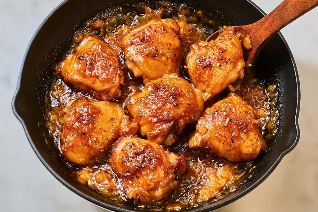 Honey Garlic Chicken Thighs Served with Rice and Vegetables