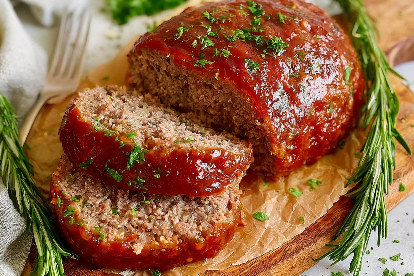 Delicious Homemade Meatloaf Served on a Plate