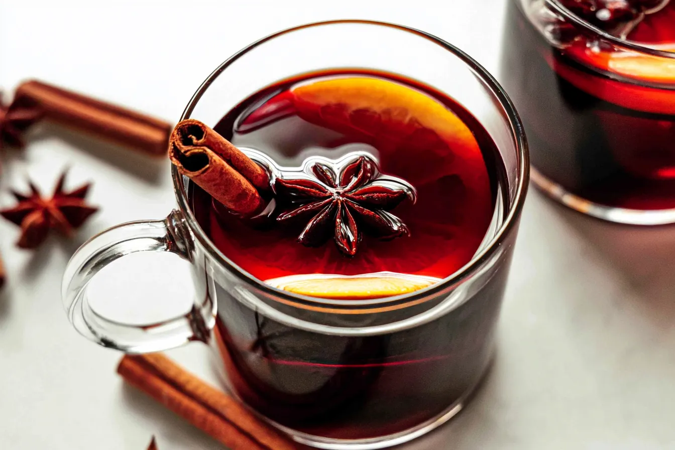 Cozy Mulled Wine in a Glass with Spice Garnish