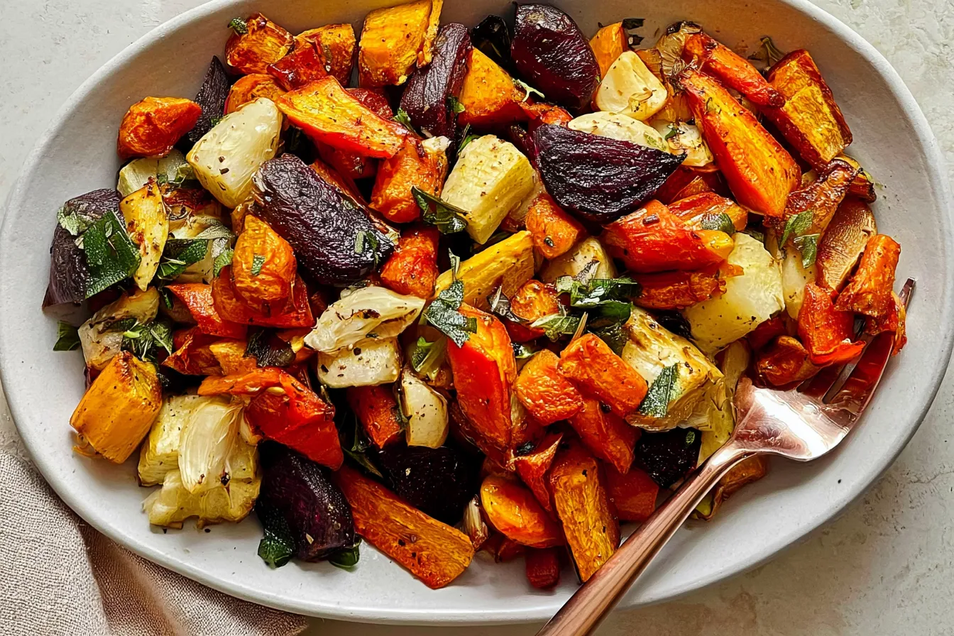 Roasted Root Vegetable Medley in a Rustic Dish