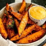 Delicious Roasted Sweet Potato Wedges on a Plate