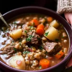 Slow Cooker Beef and Barley Soup: A Heartwarming Delight 3 Slow Cooker Beef and Barley Soup in a Rustic Bowl
