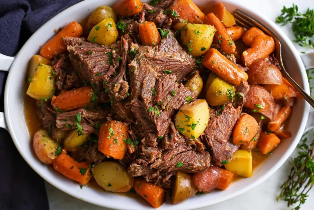 Slow Cooker Pot Roast Plated for Dinner
