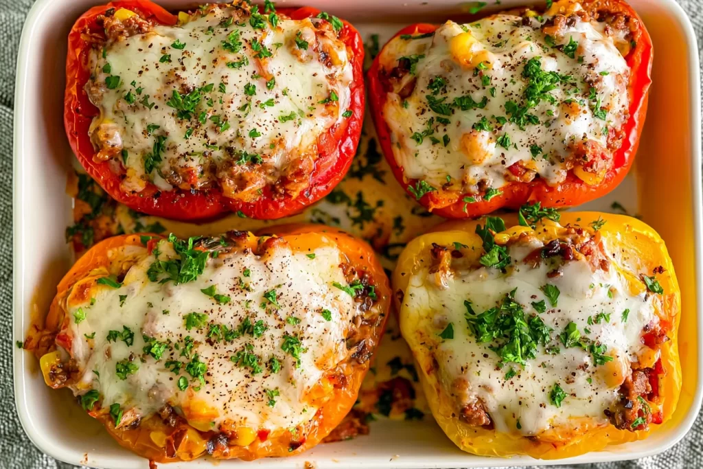Turkey Chili Stuffed Peppers Ready to Serve